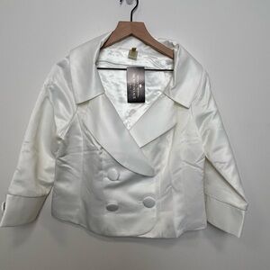 Secrets In Lace Cream Satin Cropped Peacoat Jacket L NWT Vintage Inspired